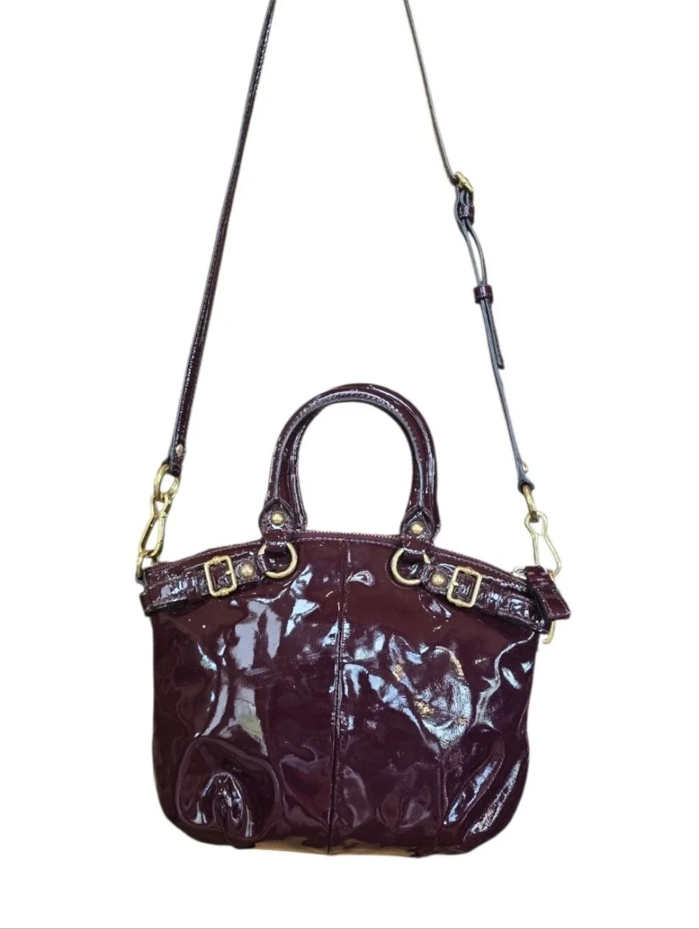 Coach Madison Shiny Patent Deep Burgundy Leather Lindsey Satchel Handbag